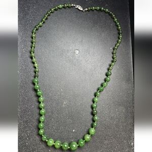 Vintage Graduated Natural Nephrite Jade Bead & Spacer Necklace 24"